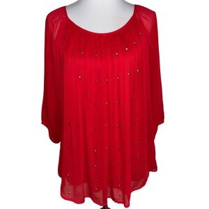 New Directions Red Blouse Gold Accents